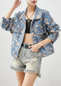 <span class=keywords><strong>Veste</strong></span> <span class=keywords><strong>en</strong></span> <span class=keywords><strong>jean</strong></span> à <span class=keywords><strong>imprimé</strong></span> floral pour <span class=keywords><strong>femme</strong></span> pour vêtements d'extérieur décontractés d'automne avec techniques lavées - Product Image 3