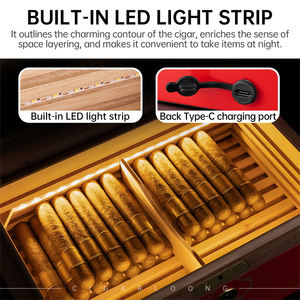 กล่องซิการ์ไม้ซีดาร์ล็อคลายนิ้วมือพร้อมไฟ LED กล่องของขวัญซิการ์มังกรแดงทอง - Product Image 2