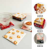 Sous-verre en coton et lin brodé floral, 11 cm carré, épais, isolant thermique, pour tasses à thé et café, décoration de table personnalisée, vente en gros