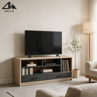 Ahşap TV Medya Konsolu, Açık Bölmeli, Plak Saklama Alanlı, İki Çekmeceli, Modern Oturma Odası TV Dolabı