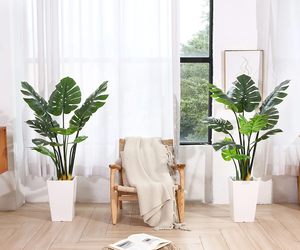 Dongguan ต้นไม้ประดิษฐ์ Monstera deliciosa ขนาด55นิ้ว140ซม. พลาสติกปลอมสำหรับต้นไม้ชีสสวิสสำหรับใช้ในสำนักงาน - Product Image 6