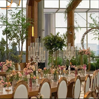 Candélabre en verre doré sur pied, porte-bougie, centre de table, décoration d'intérieur, mariage