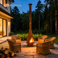 Foyer extérieur en acier corten sur mesure, grande taille, avec cheminée