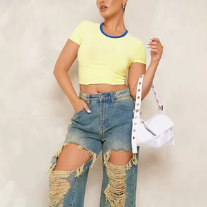 OEM impresión personalizada bebé camisetas Y2k moda Ringer Tee Mujer camisetas Femme Camiseta Croptop camiseta Camisa De Mujer <span class=keywords><strong>Poleras</strong></span> Mujer - Product Image 4