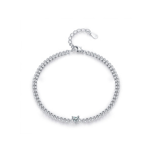 S925 Silver Minimalist Chain <b>Bracelet</b> Heart Cut Charm <b>Bracelet</b> Adjustable Diamond Claw Setting Unisex Everyday Wear - Product Image 1