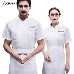 Blanco Poliéster Algodón Manga corta Logotipo personalizado Chef Restaurante con cremallera Camisas Anti-pilling Hotel Uniforme Ropa de cocina - Product Image 3