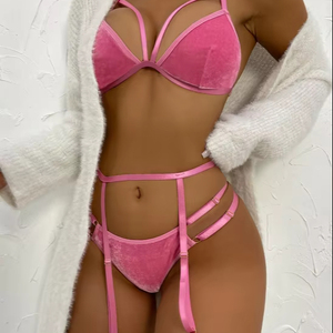 Thiết kế mới màu rắn đẩy lên đồ lót thiết lập Sexy Áo ngực sang trọng và panty thiết lập với thắt lưng garter - Product Image 3