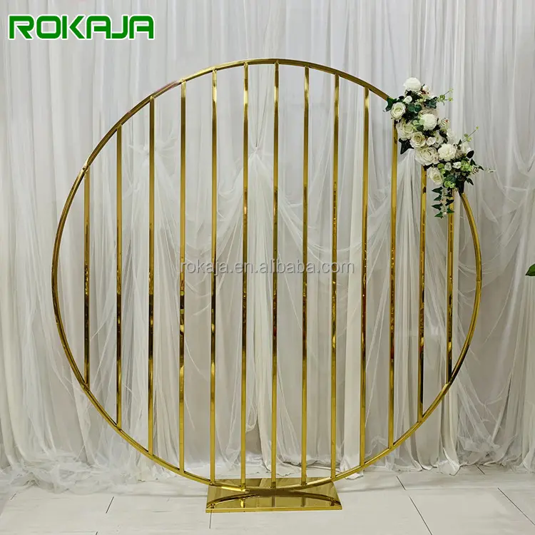 Toile de fond en maille ronde dorée à la mode, arche de mariage, support circulaire, arrière-plan pour la décoration d'événements de mariage