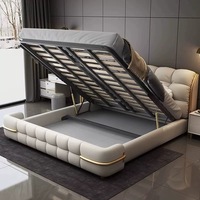 Meubles de chambre à coucher en bois de luxe moderne, lit double king size rembourré, cadre en cuir avec rangement, design italien 2026