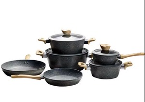 Ensemble de 10 ustensiles de cuisine antiadhésifs, revêtement <span class=keywords><strong>en</strong></span> granit, casseroles et poêles <span class=keywords><strong>en</strong></span> aluminium moulé sous pression, compatibles avec l'induction, sans PFOA, ensemble d'ustensiles de cuisine - Product Image 2