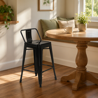 Tabouret de bar industriel robuste en acier thermolaqué à dossier bas avec repose-pieds pour îlot de cuisine, bar ou café