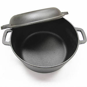 Cocotte et poêle <span class=keywords><strong>en</strong></span> <span class=keywords><strong>fonte</strong></span> pré-assaisonnée XL 2-<span class=keywords><strong>en</strong></span>-1 <span class=keywords><strong>avec</strong></span> <span class=keywords><strong>couvercle</strong></span>, finition antiadhésive, pour cuisine, restaurant et camping, 5QT - Product Image 5
