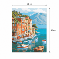 Kit de Peinture par Numéros 40x50cm Village Costier – Ensemble de Peinture sur Toile DIY pour l'Enseignement Artistique Scolaire et la Pratique du Dessin