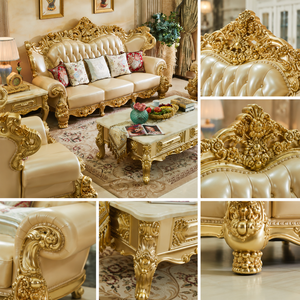 Set di Divani Modulari di Lusso <span class=keywords><strong>in</strong></span> <span class=keywords><strong>Legno</strong></span> Massello Intagliato e Pelle, Arredamento Moderno per Soggiorno, Casa, Ufficio, Villa, Appartamento - Product Image 4