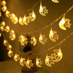 Dekorasi Ramadan Kareem untuk gantungan pohon dinding rumah 1m10 LED lampu senar Lebaran Dekorasi lentera bintang bulan Ramadan