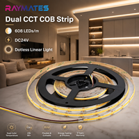 Tira de Luces LED COB Raymates sin Puntos, Regulable, CCT, 24 V, 608 LED, Ancho de PCB de 10 mm, Tira de LED COB Brillante para Cocina