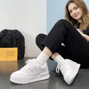 Sneakers da <span class=keywords><strong>Basket</strong></span> Bianche da Uomo con Suola Spessa, Traspiranti in Pelle, <span class=keywords><strong>Scarpe</strong></span> Casual Streetwear - Product Image 4