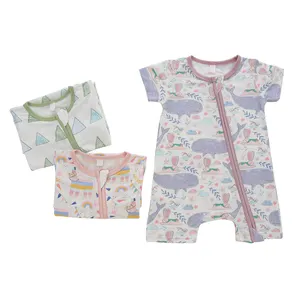 Barboteuse en tissu bambou pour bébé, manches courtes, fermeture éclair, pour petites filles, prix d'usine, OEM, personnalisable, vente en gros, 2020