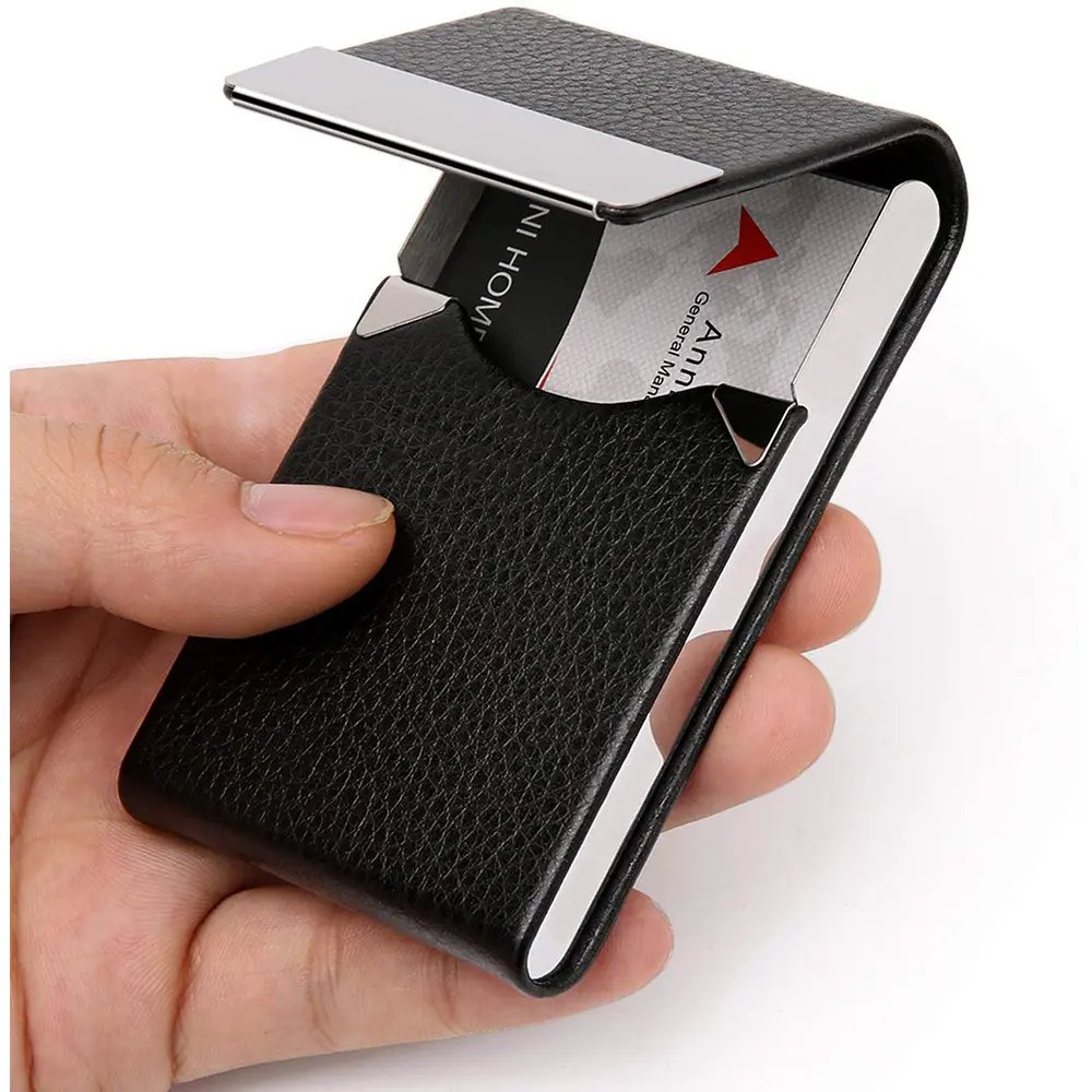 Amazon Hot Sell Business Black PU Leather Card Holder Custom Design Magnetic Close Name Card Case For Men