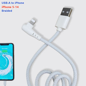Cable USB A a Lightning en Forma de L para iPhone, con Curva en Ángulo Recto, Trenzado Blanco para iPad - Product Image 1