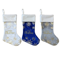 Chaussette de Noël en peluche à motif flocon de neige, imprimé métallique, broderie Lurex dorée