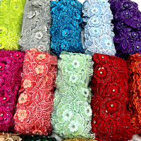 Dentelle de Mariée Broderie Fleur 3D de Haute Qualité avec Strass, Garniture en Dentelle Perlée Multicolore et Paillettes pour Robe