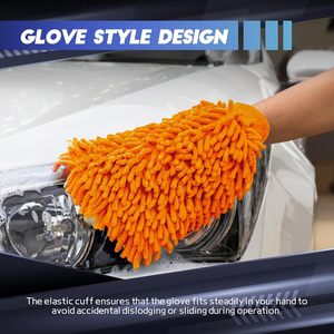 YIZHI 2 pièces Gants de lavage de voiture en microfibre chenille, sans rayures, sans peluches, absorbants, double face, orange - Product Image 5