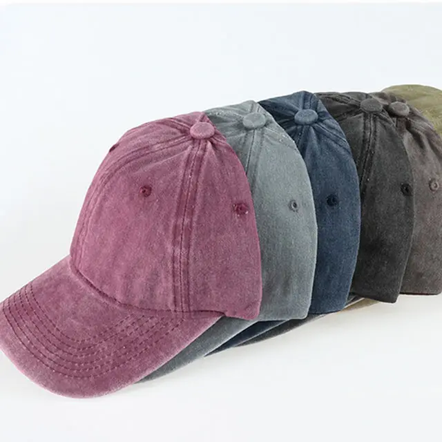 Custom Vintage Retro 6 Panel Distressed Stone Washed Cotton Blank Baseball Hat Fit Cap