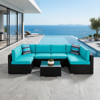 Ensemble de canapés de jardin en rotin tressé avec structure en aluminium, style nordique, mobilier d'extérieur durable pour cour, canapé sectionnel