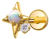 Piercing d'oreille en titane ASTM F136 Freya avec zircon, filetage interne, opale tendance, qualité implant, bijoux de piercing corporel