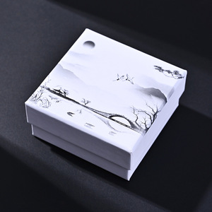 Chinese Style Ink Painting Jewelry Box Rectangular Paper Packaging For <b>Earrings</b> Pendant Bracelet 72x72mm 87x87mm - Product Image 1