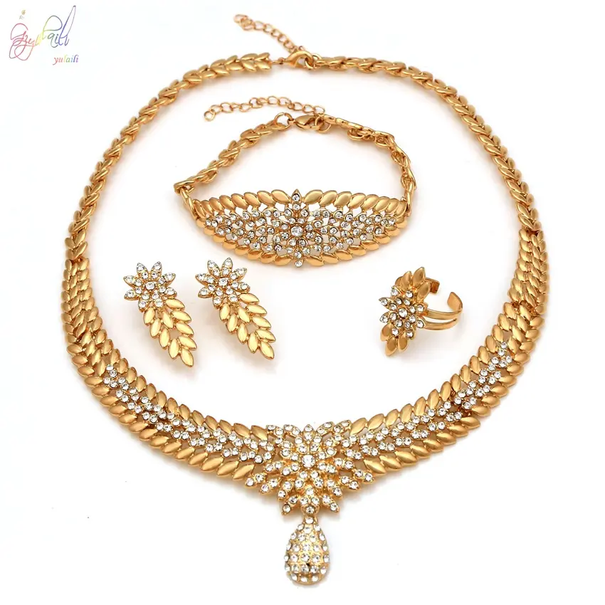 Conjunto de joias douradas dubai 18k, conjunto de joias douradas estilo dubai, para mulheres e casamentos, joias