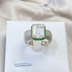 14k katı altın nişan yüzüğü 5*7mm zümrüt kesim Halo düğün nişan söz büyük boy elmas yüzük - Product Image 2