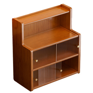 Dustproof Cup <b>Storage</b> Rack Multi Layer Desktop Organizer For Kitchen <b>Tabletop</b> Cabinet With Glass Door And Wooden Frame - Product Image 5