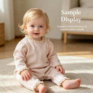 Vêtements pour bébés personnalisés, Combinaison à manches longues en coton gaufré avec dentelle pour bébés filles, Combinaison pour nourrissons et tout-petits, Combinaison pour bébés - Product Image 2