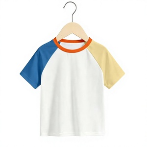 White Color Block Short Sleeve O-Neck T-Shirt for Boys Casual Knitted Solid Pattern Raglan Sleeve Design - Product Image 2