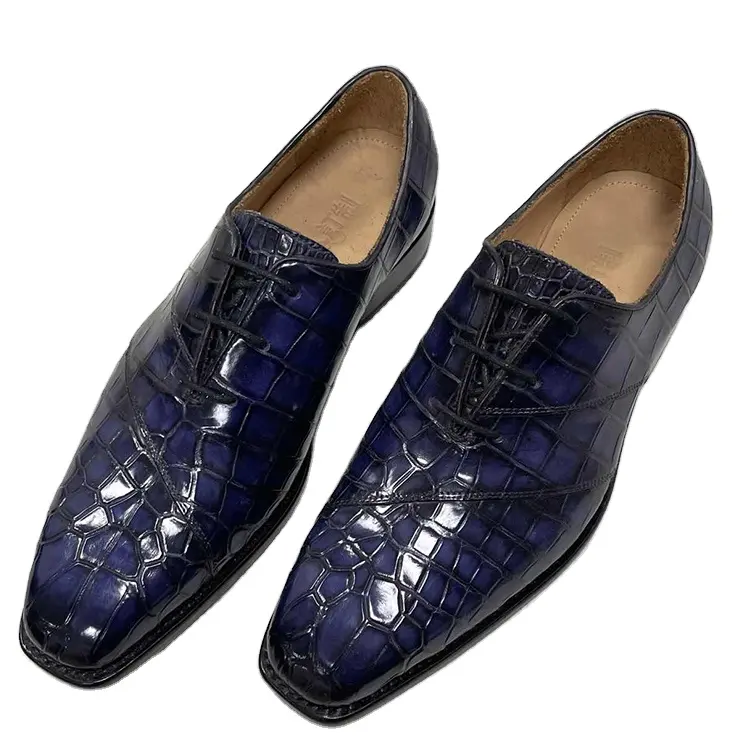 Hot selling real patina crocodile skin leather men dress shoes