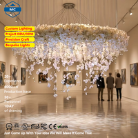 Lustre rond en soie personnalisé en forme d'orchidée, luminaire suspendu de luxe pour hôtel, salle de banquet, décoration de mariage, lampe de plafond