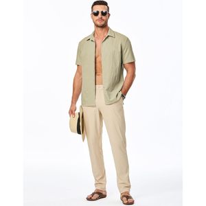 FOXA Men's Seersucker Short Sleeve Button Down Shirt Breathable Casual Beach Summer <b>Wedding</b> <b>Top</b> - Product Image 5