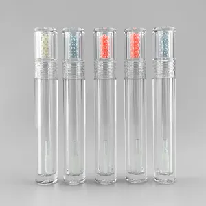 Newest Stock Acrylic Transparent Solid Cover round Empty Plastic Lip Gloss Tube with Wands Private Label Cosmetic Use Lipstick