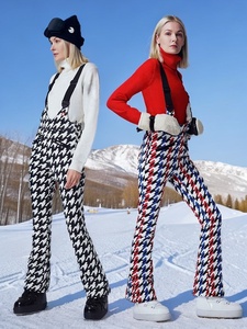 Pantalones de Esquí para <span class=keywords><strong>Mujer</strong></span>, <span class=keywords><strong>con</strong></span> <span class=keywords><strong>Tirantes</strong></span>, Cintura Alta, Alta Elasticidad, Diseño de Pata de Gallo, Impermeables, Forrados de Felpa, Retro, Ajustados, Moldeadores, 100% - Product Image 6