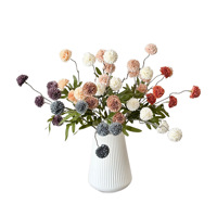 Realistiche Champagne Pompon Chrysanthemum met meerdere bloemknoppen, zijden bloembol voor bruidsboeket, thuisdecoratie, groothandel