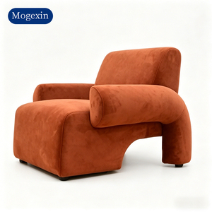 Modern Burnt Orange Teddy Fleece Accent <b>Chair</b> Unique Shaped <b>Upholstered</b> Single Lounge Armchair for Living Room - Product Image 6