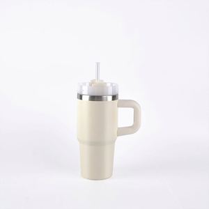 Mug de voyage 14oz avec poignée, gobelet isotherme en acier inoxydable à double paroi avec couvercle et paille pour les trajets quotidiens - Product Image 1