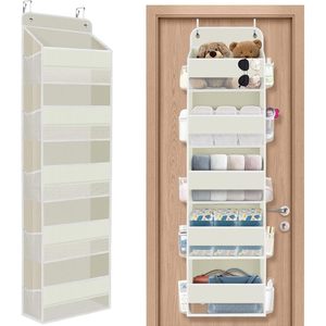 Over The Door Organizer 15 Pocket Beige Hanging <b>Storage</b> With Clear Window For <b>Shoes</b> And Clothes - Product Image 1