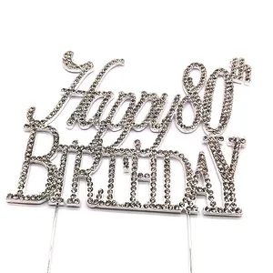 All'ingrosso scintillante cristallo felice ottantesimo compleanno strass Cake Topper per ottantesimo compleanno torta forniture decorazioni regali preferiti