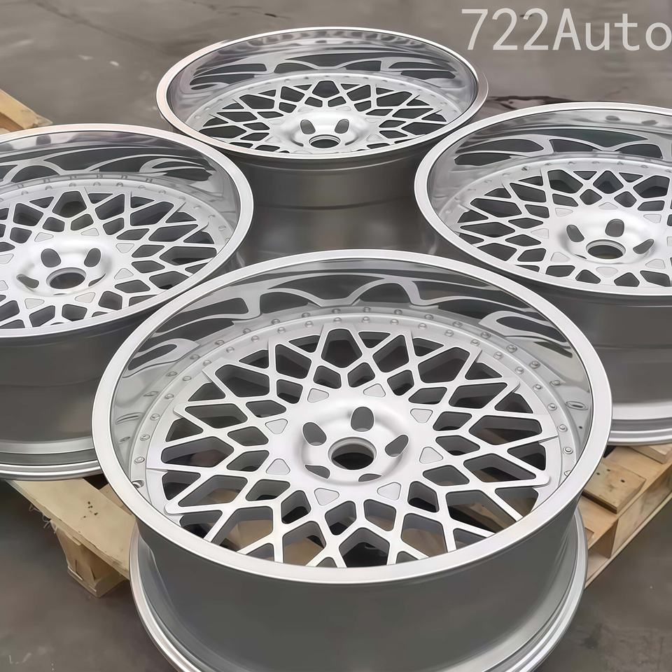 Mesh Car Rims 722Auto Honeycomb Mesh Two Piece Forged Wheels Bright Silver Reinforced ...