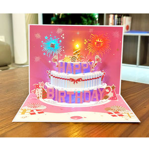 <span class=keywords><strong>Carte</strong></span> <span class=keywords><strong>de</strong></span> vœux d'anniversaire musicale en papier 3D rose fantaisie avec musique et lumière - Product Image 6
