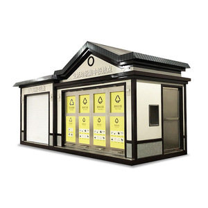 Contenedor rectangular moderno de metal para clasificación de residuos en exteriores, kiosco para uso comunitario. - Product Image 1
