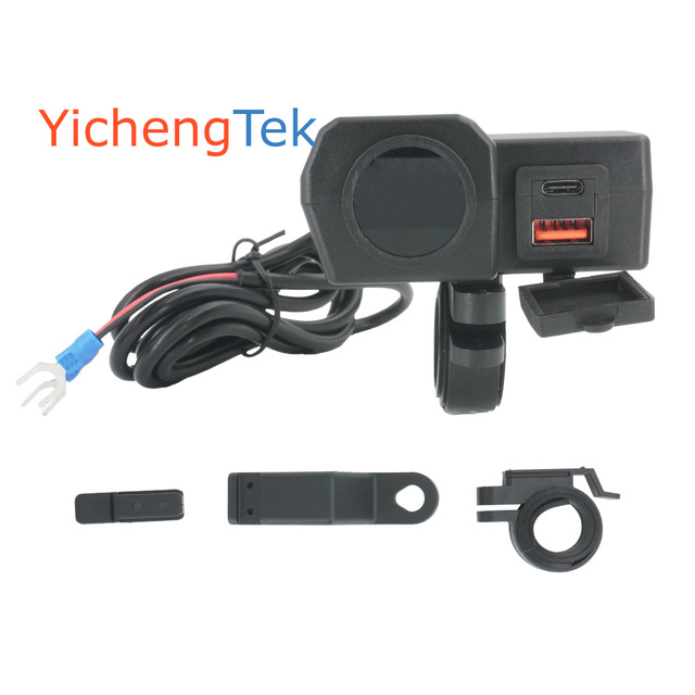 48W Type C PD 30W QC3.0 18W Dual USB Port Motorcycle Phone Charger with Voltmeter Temperature Tester